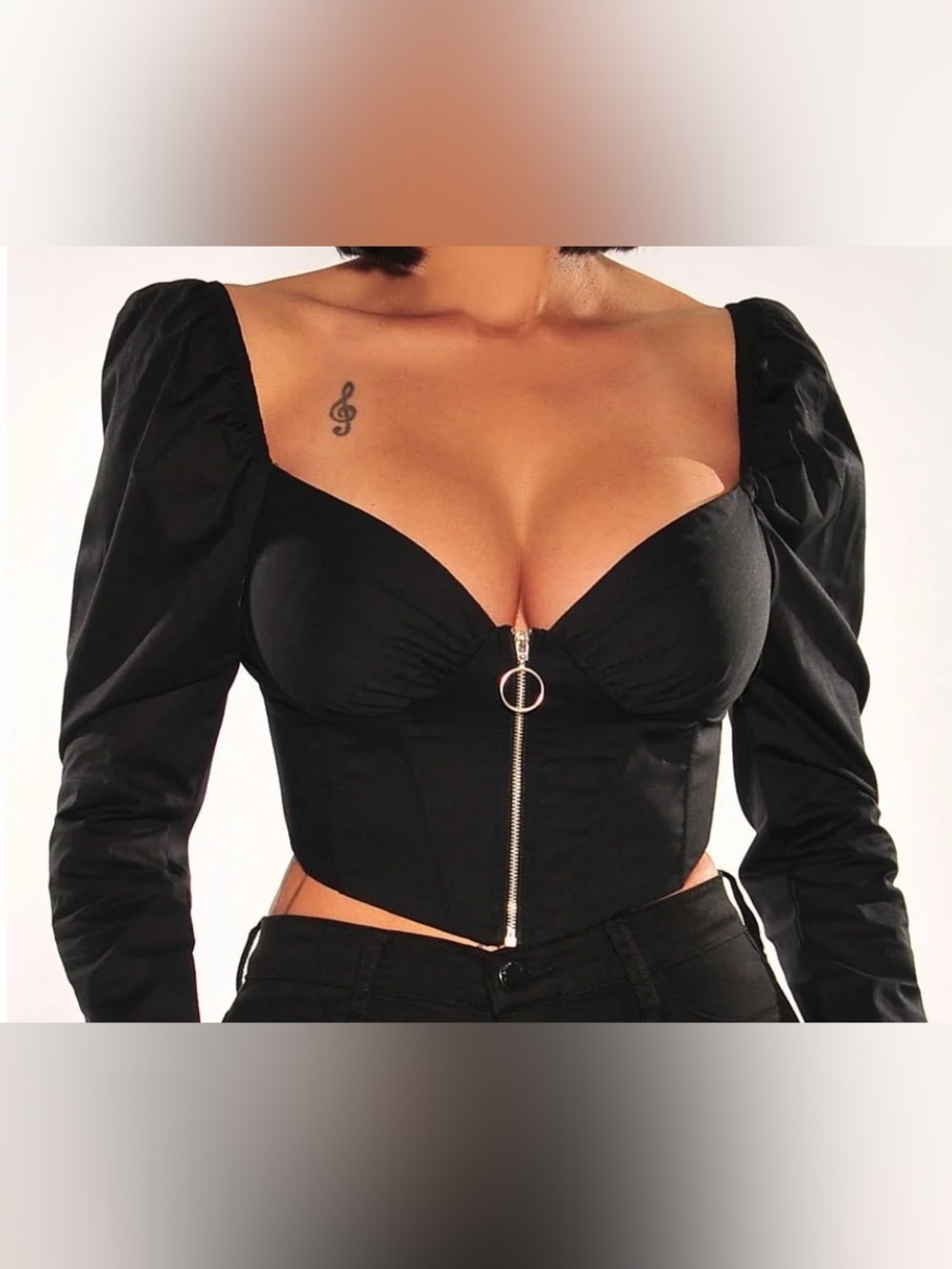 Oh Polly Black Zipper Bustier Crop Top